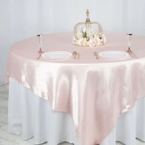 2-90"x90" Blush Pink Seamless Satin Square Tablecloth Overlay